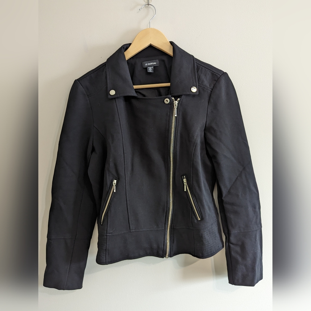 Le Chateau Black Moto Jacket Large - Picture 1 of 3